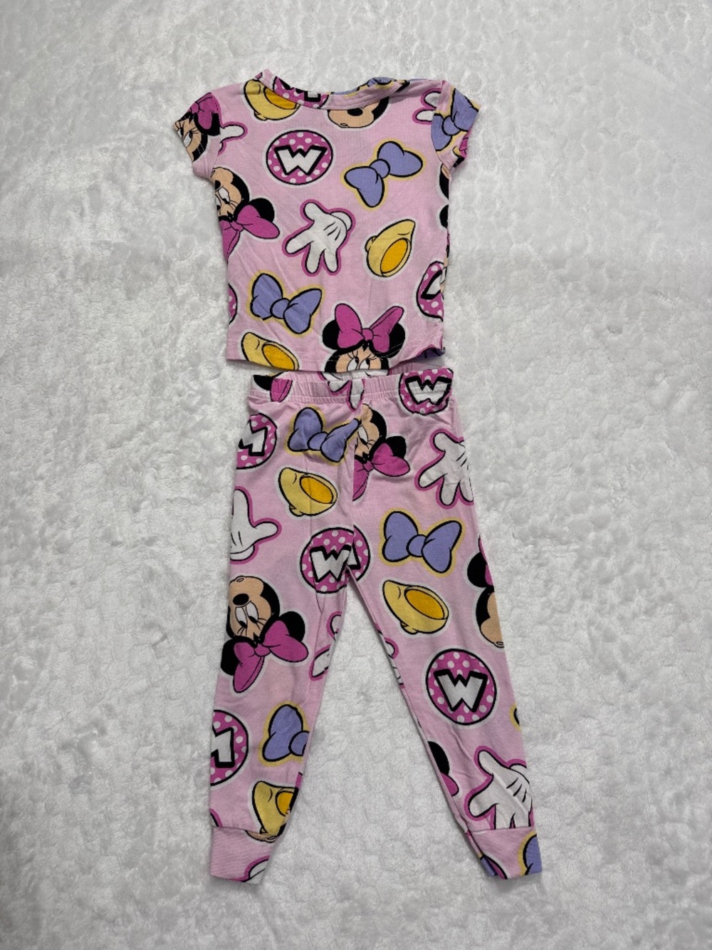 Disney Junior Minnie Mouse Pajama Set Pink Short Sleeve Snug Fit girl size 2T
